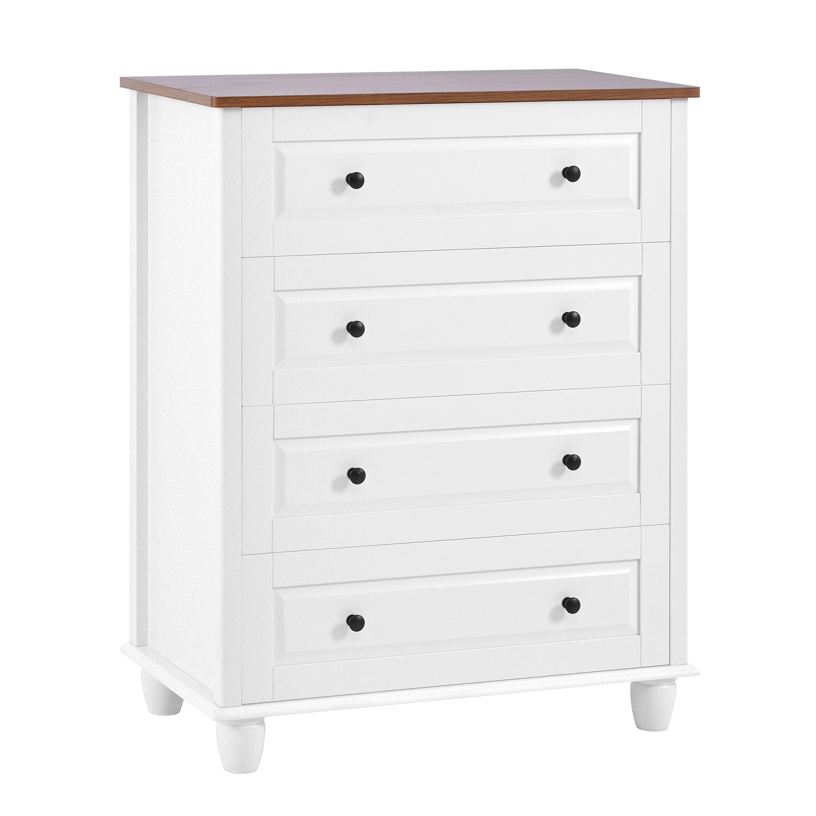 Bedroom White Dresser 4 Drawers Spacious Storage Organizer Chest with Brushed Metal Handle for Living Room