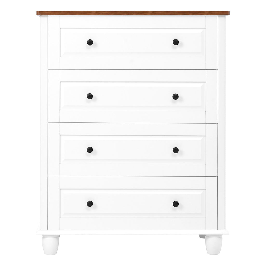 Bedroom White Dresser 4 Drawers Spacious Storage Organizer Chest with Brushed Metal Handle for Living Room