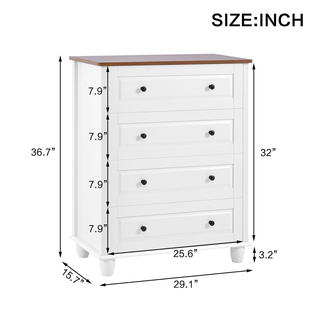 Bedroom White Dresser 4 Drawers Spacious Storage Organizer Chest with Brushed Metal Handle for Living Room