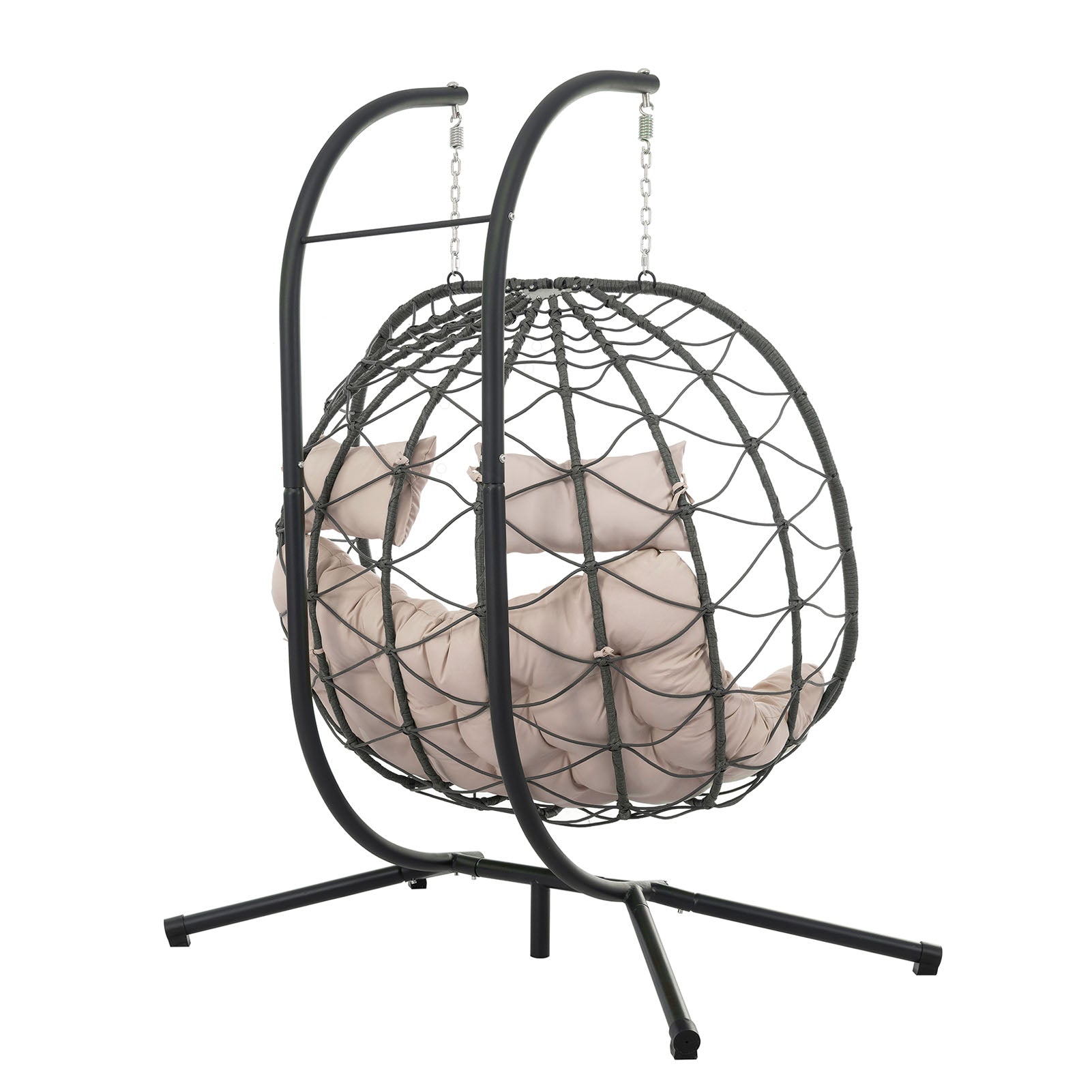 Egg Swing Chair with Stand Cushion Strong Load Bearing 2 Person Hanging Wicker Hammock Chair for Indoor Outdoor Garden Patio Beige