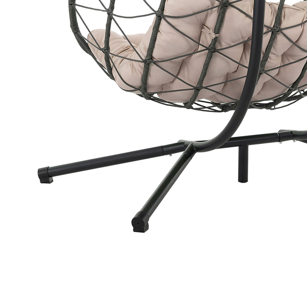 Egg Swing Chair with Stand Cushion Strong Load Bearing 2 Person Hanging Wicker Hammock Chair for Indoor Outdoor Garden Patio Beige