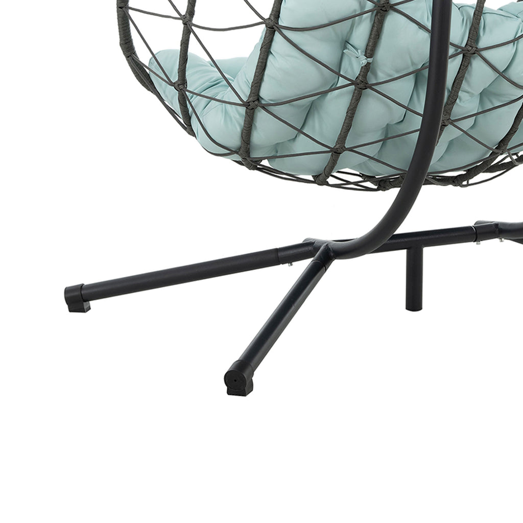 Egg Swing Chair with Stand Cushion Strong Load Bearing 2 Person Hanging Wicker Hammock Chair for Indoor Outdoor Garden Patio Blue