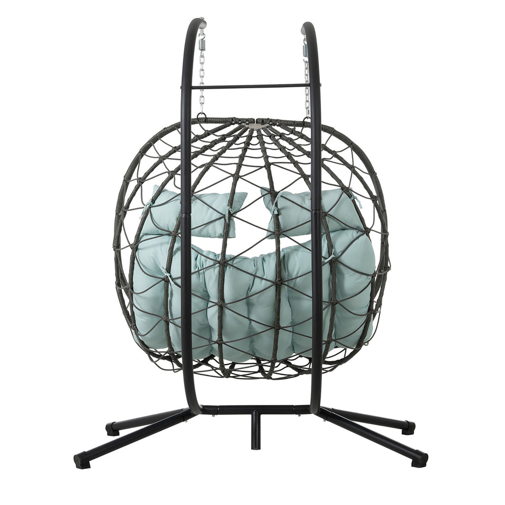 Egg Swing Chair with Stand Cushion Strong Load Bearing 2 Person Hanging Wicker Hammock Chair for Indoor Outdoor Garden Patio Blue