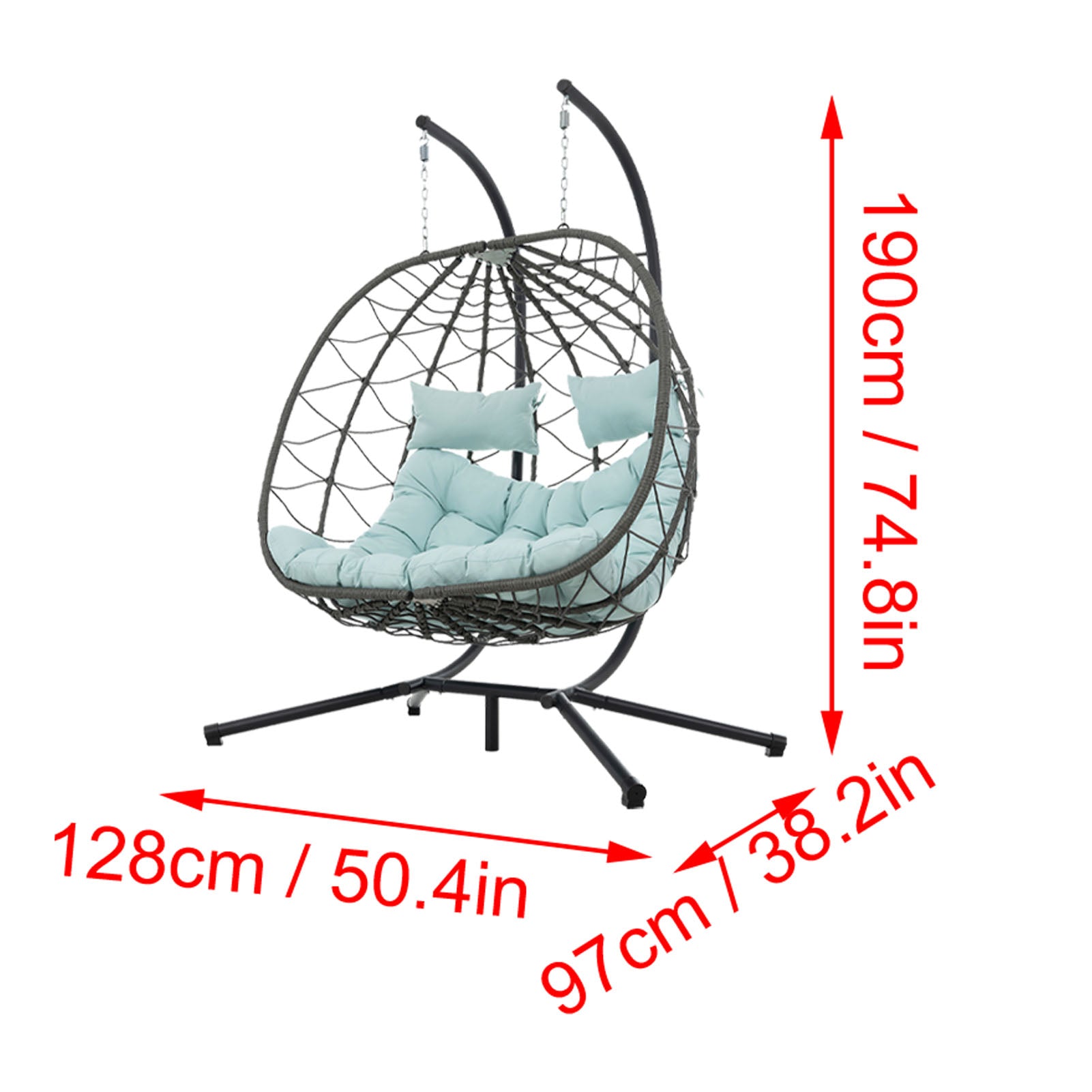 Egg Swing Chair with Stand Cushion Strong Load Bearing 2 Person Hanging Wicker Hammock Chair for Indoor Outdoor Garden Patio Blue