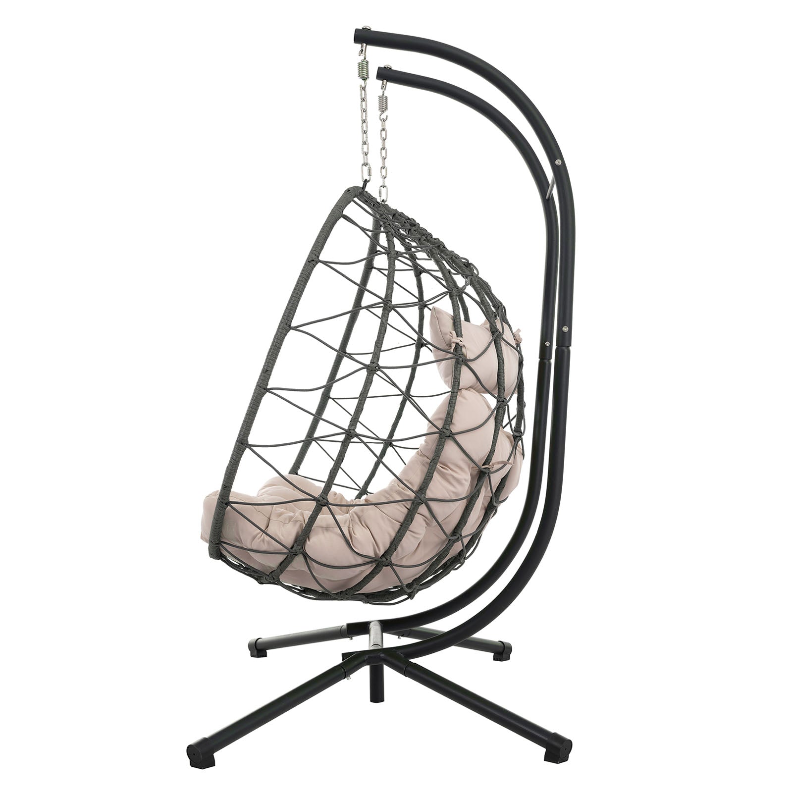 Egg Swing Chair with Stand Cushion Strong Load Bearing 2 Person Hanging Wicker Hammock Chair for Indoor Outdoor Garden Patio Beige