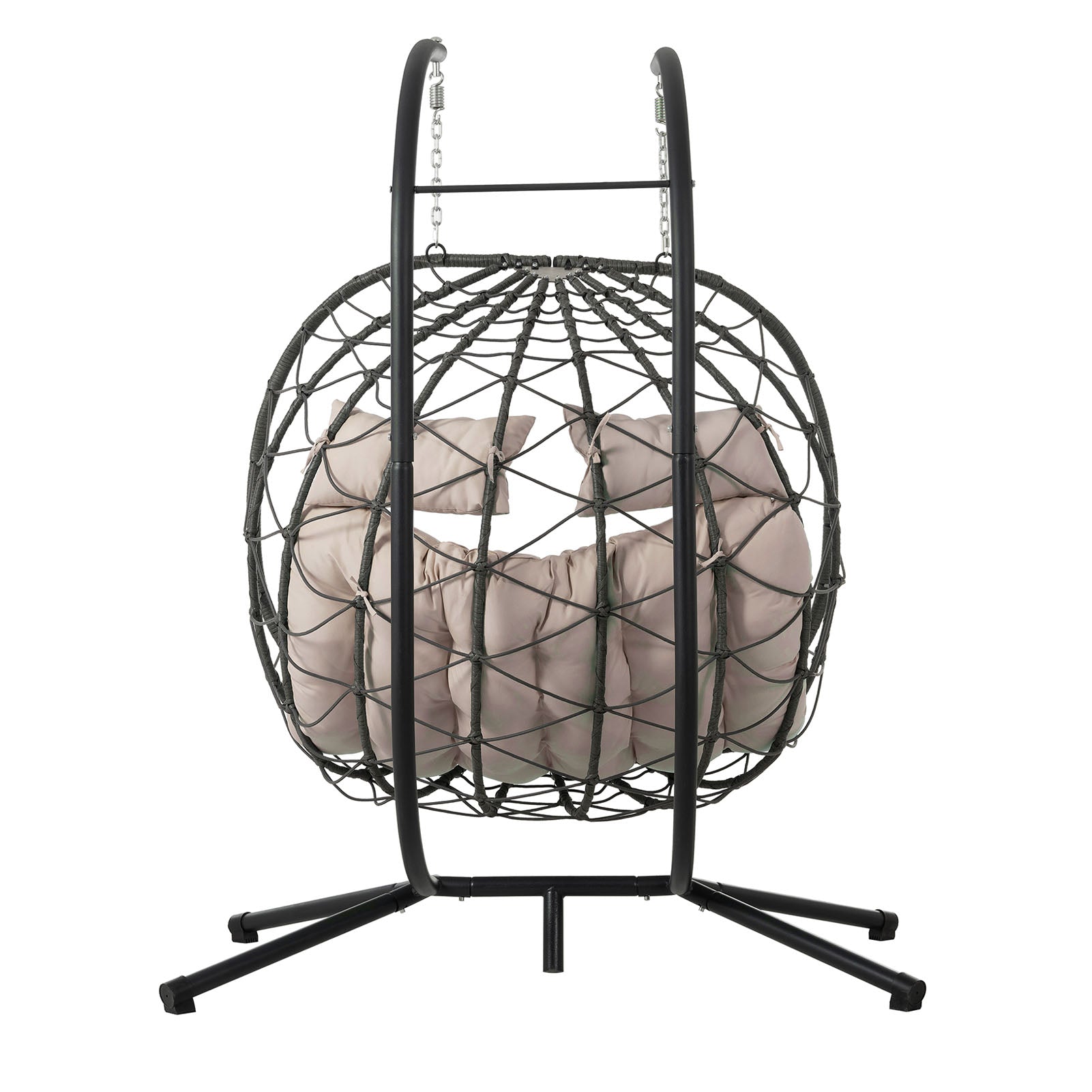 Egg Swing Chair with Stand Cushion Strong Load Bearing 2 Person Hanging Wicker Hammock Chair for Indoor Outdoor Garden Patio Beige