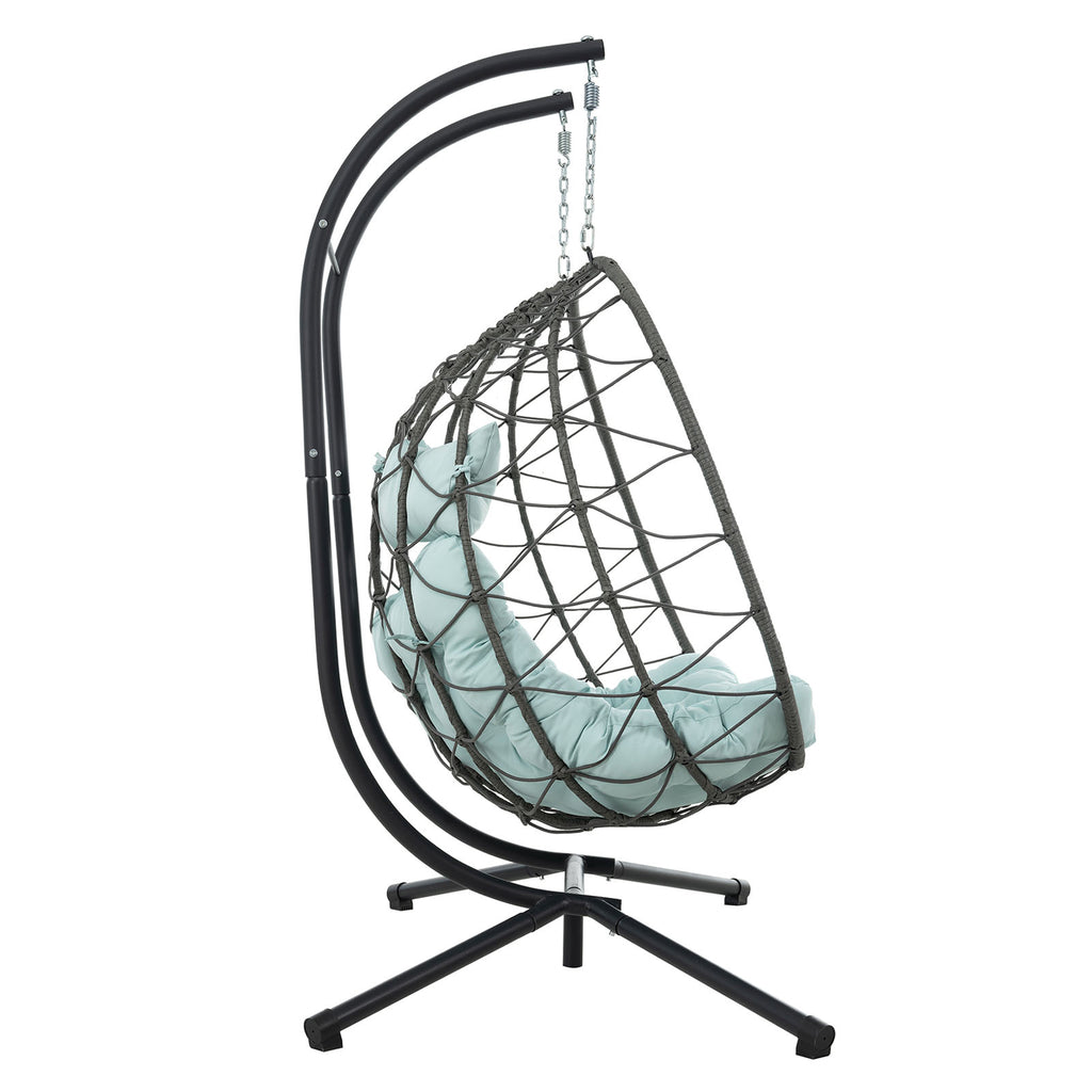 Egg Swing Chair with Stand Cushion Strong Load Bearing 2 Person Hanging Wicker Hammock Chair for Indoor Outdoor Garden Patio Blue