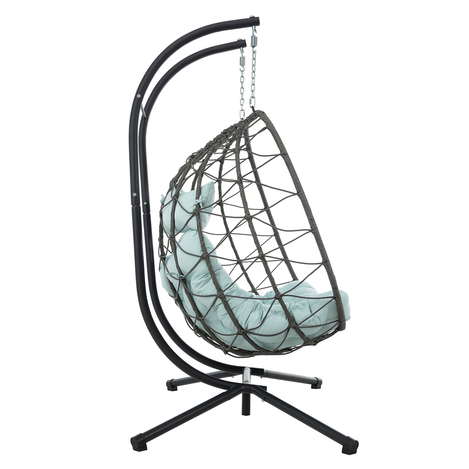 Egg Swing Chair with Stand Cushion Strong Load Bearing 2 Person Hanging Wicker Hammock Chair for Indoor Outdoor Garden Patio Blue
