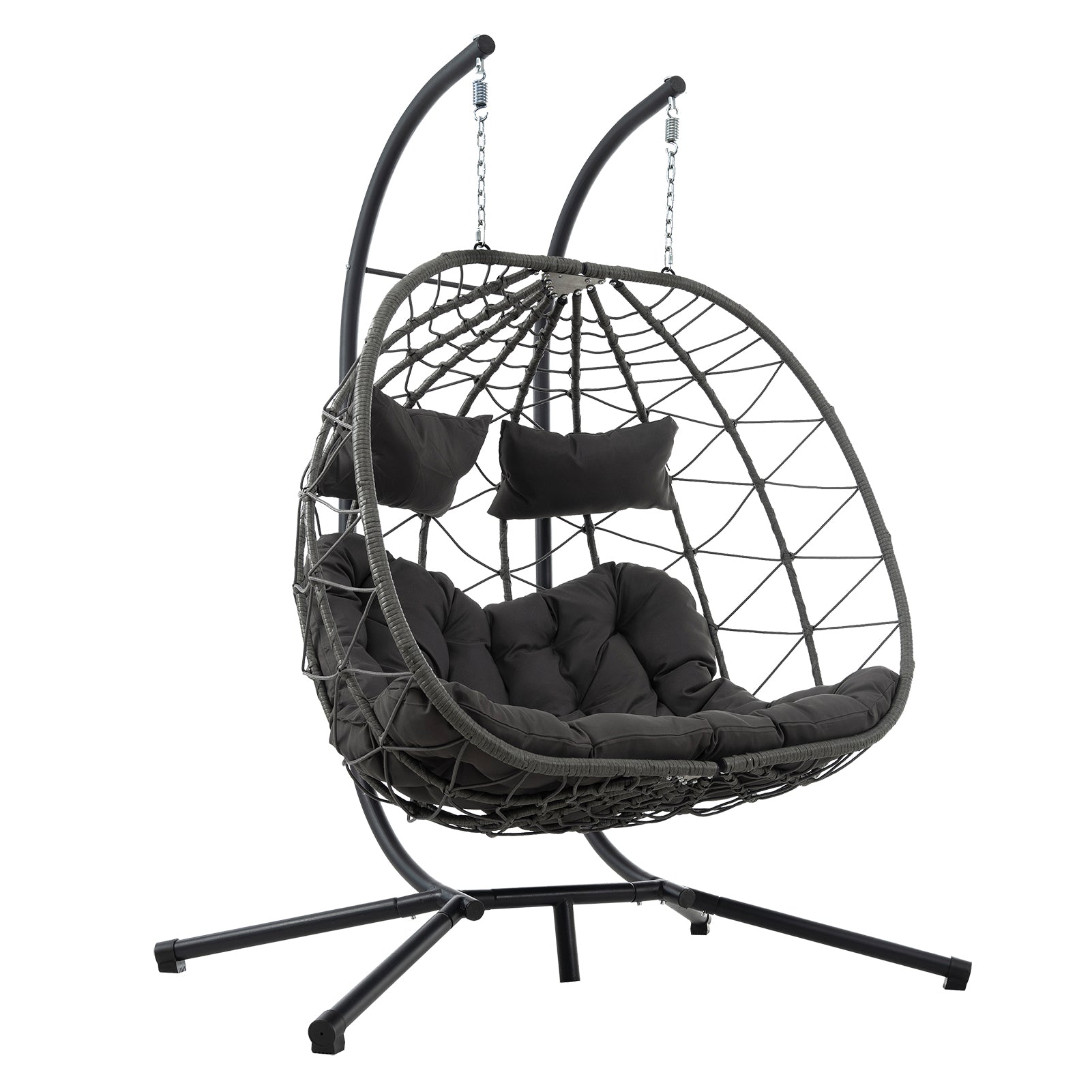 Double Egg Swing Chair with Stand Weather Proof Patio Hanging Egg Chair Swing Hammock Seat with Cushion Headrest for Indoor Outdoor Dark Gray