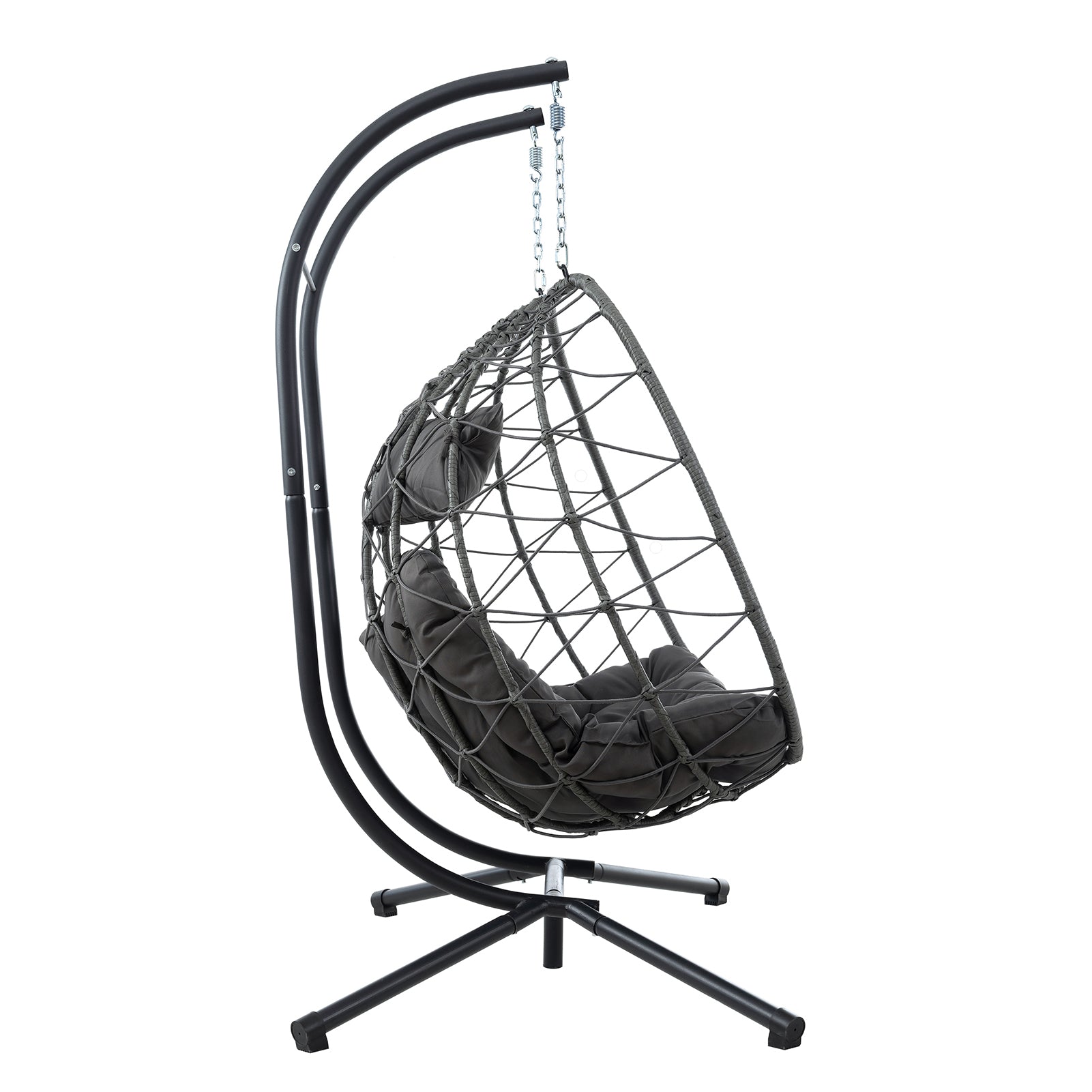 Double Egg Swing Chair with Stand Weather Proof Patio Hanging Egg Chair Swing Hammock Seat with Cushion Headrest for Indoor Outdoor Dark Gray