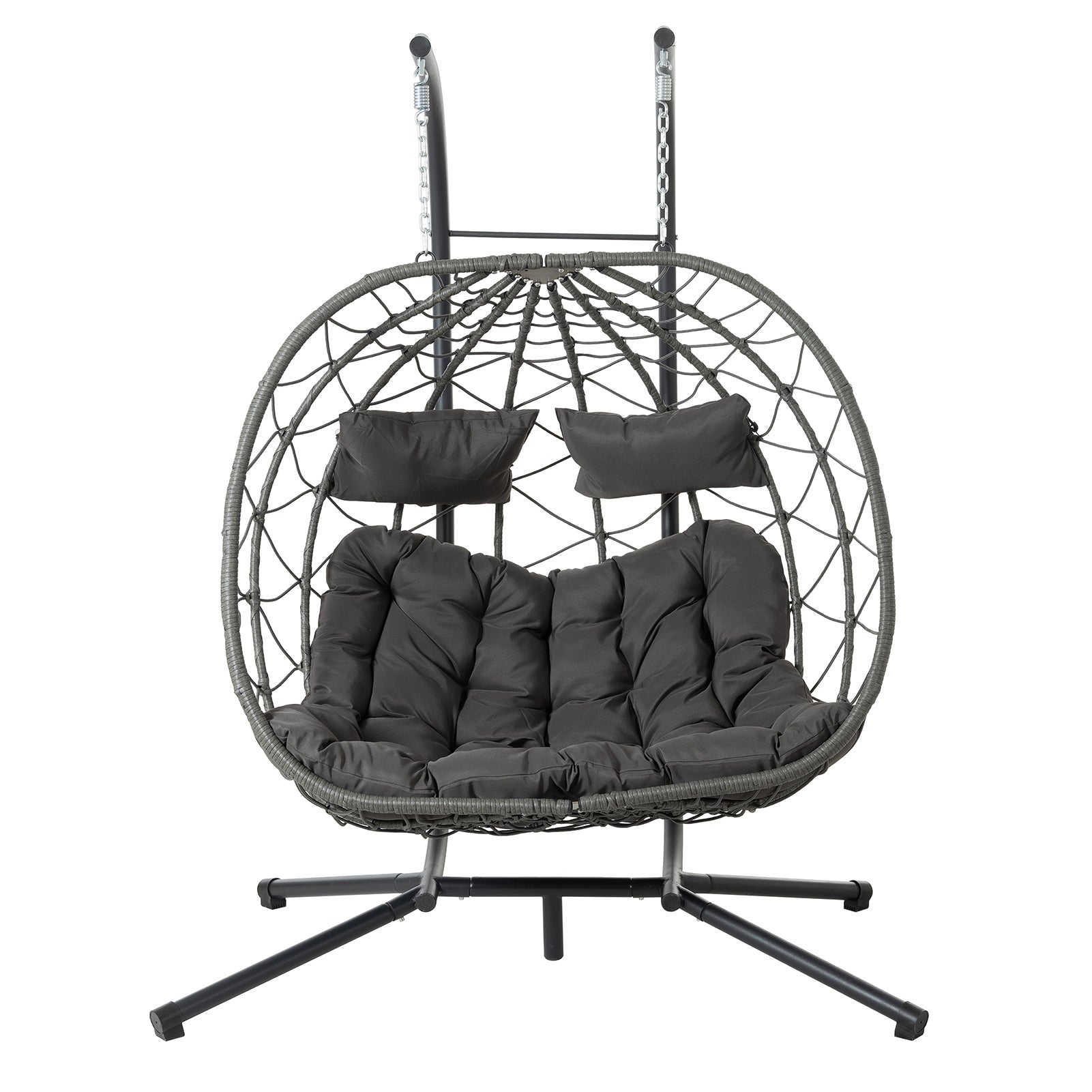 Double Egg Swing Chair with Stand Weather Proof Patio Hanging Egg Chair Swing Hammock Seat with Cushion Headrest for Indoor Outdoor Dark Gray