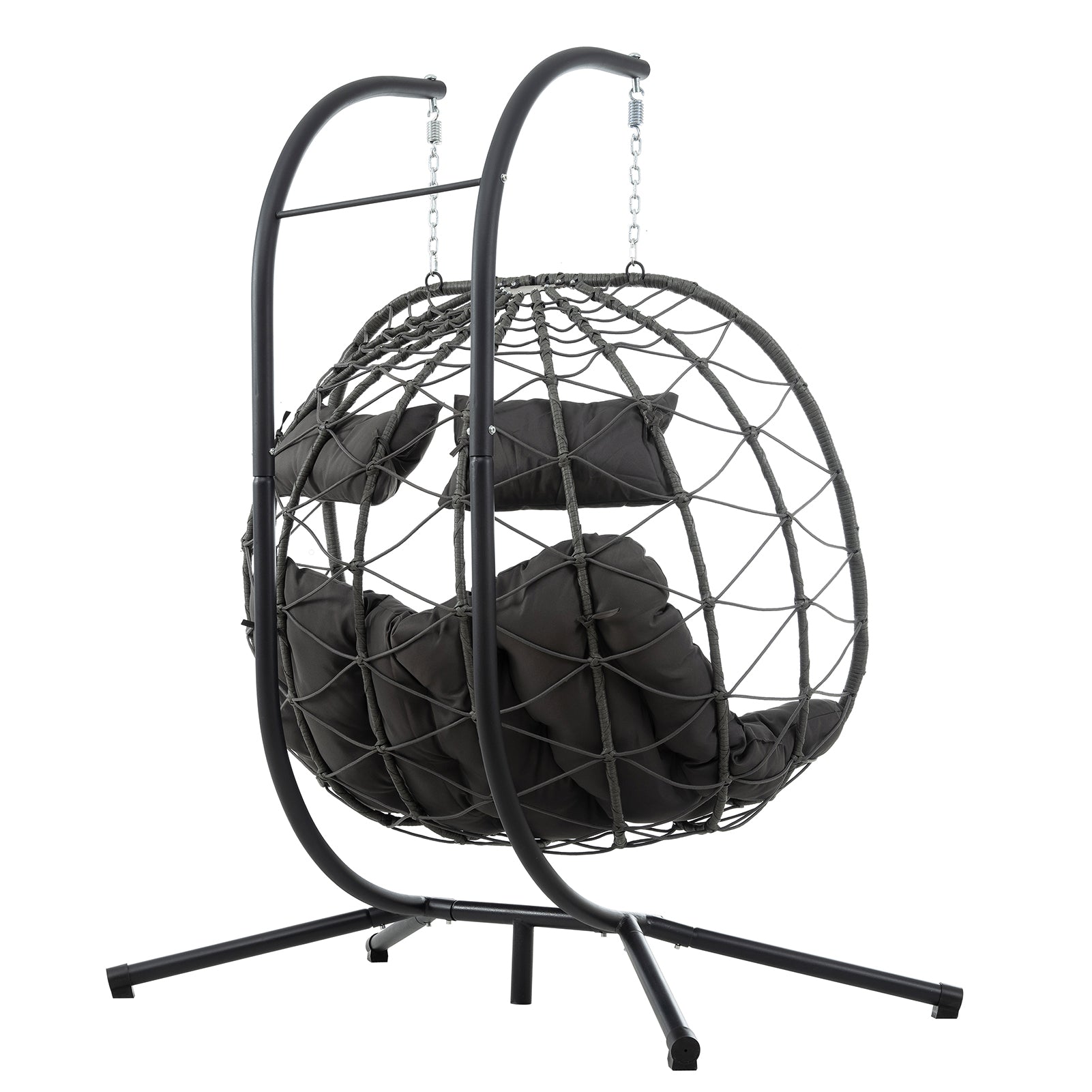 Double Egg Swing Chair with Stand Weather Proof Patio Hanging Egg Chair Swing Hammock Seat with Cushion Headrest for Indoor Outdoor Dark Gray