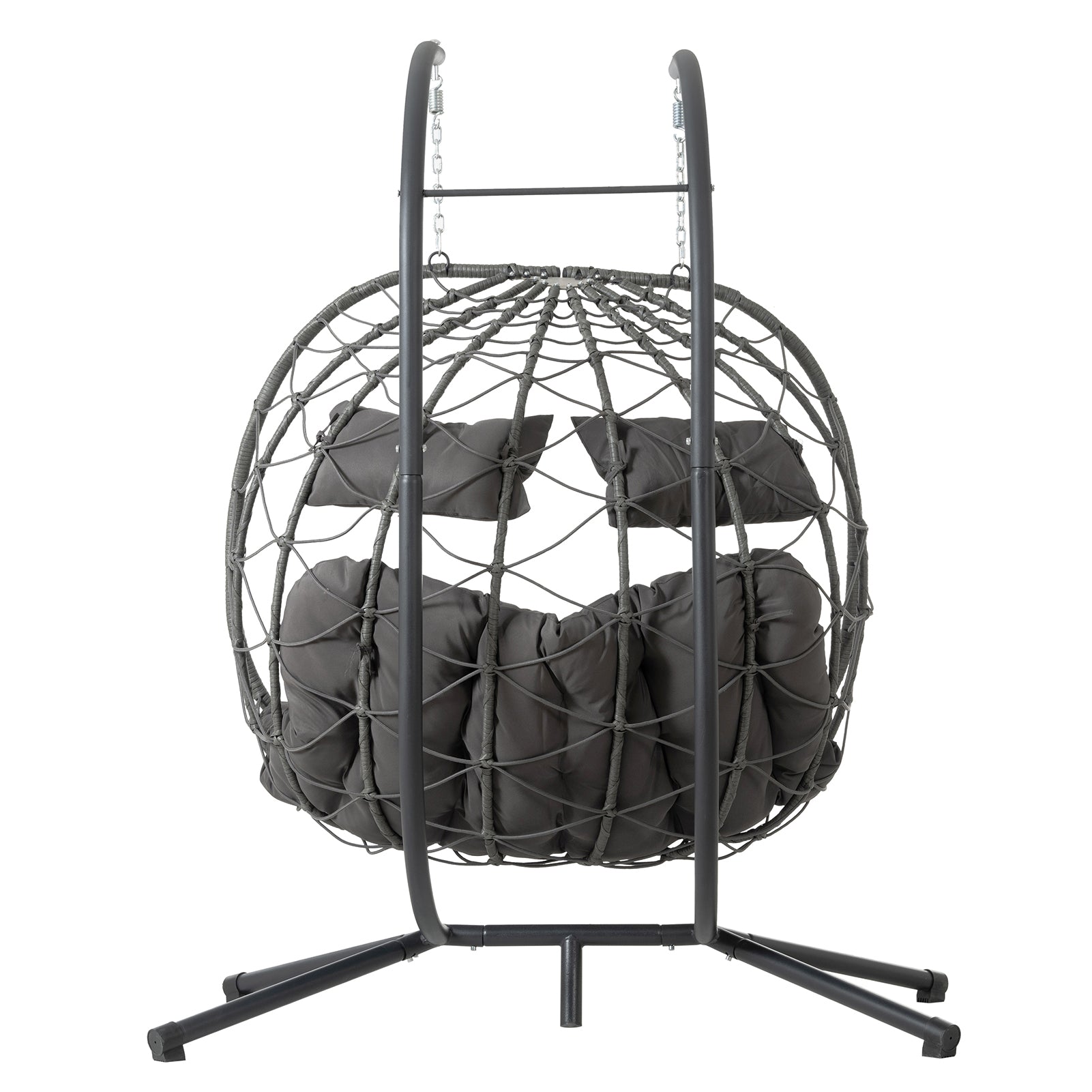 Double Egg Swing Chair with Stand Weather Proof Patio Hanging Egg Chair Swing Hammock Seat with Cushion Headrest for Indoor Outdoor Dark Gray