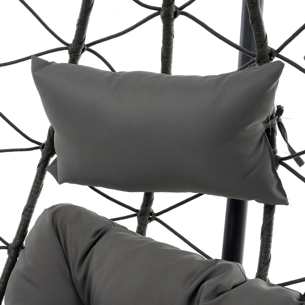 Double Egg Swing Chair with Stand Weather Proof Patio Hanging Egg Chair Swing Hammock Seat with Cushion Headrest for Indoor Outdoor Dark Gray
