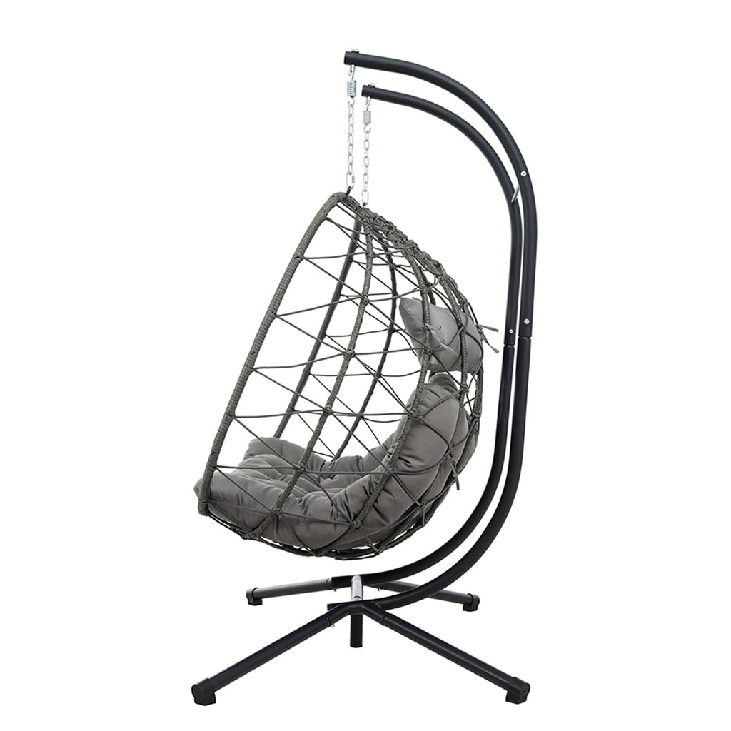 Egg Swing Chair with Stand Cushion Strong Load Bearing 2 Person Hanging Wicker Hammock Chair for Indoor Outdoor Garden Patio Light Gray