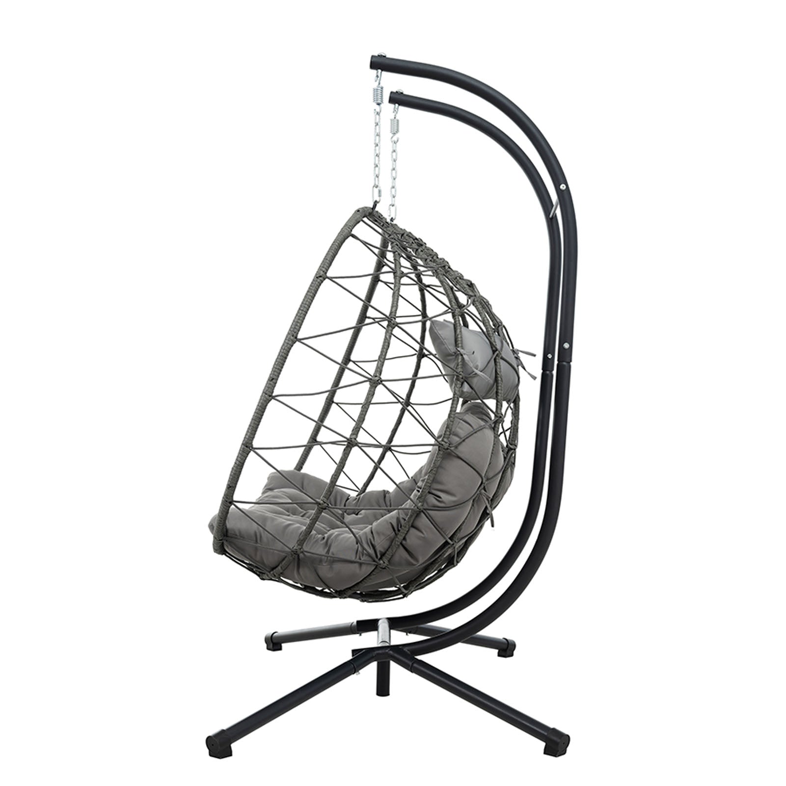 Egg Swing Chair with Stand Cushion Strong Load Bearing 2 Person Hanging Wicker Hammock Chair for Indoor Outdoor Garden Patio Light Gray