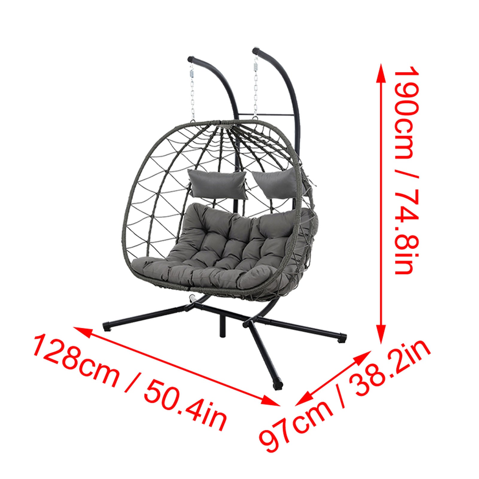 Egg Swing Chair with Stand Cushion Strong Load Bearing 2 Person Hanging Wicker Hammock Chair for Indoor Outdoor Garden Patio Light Gray