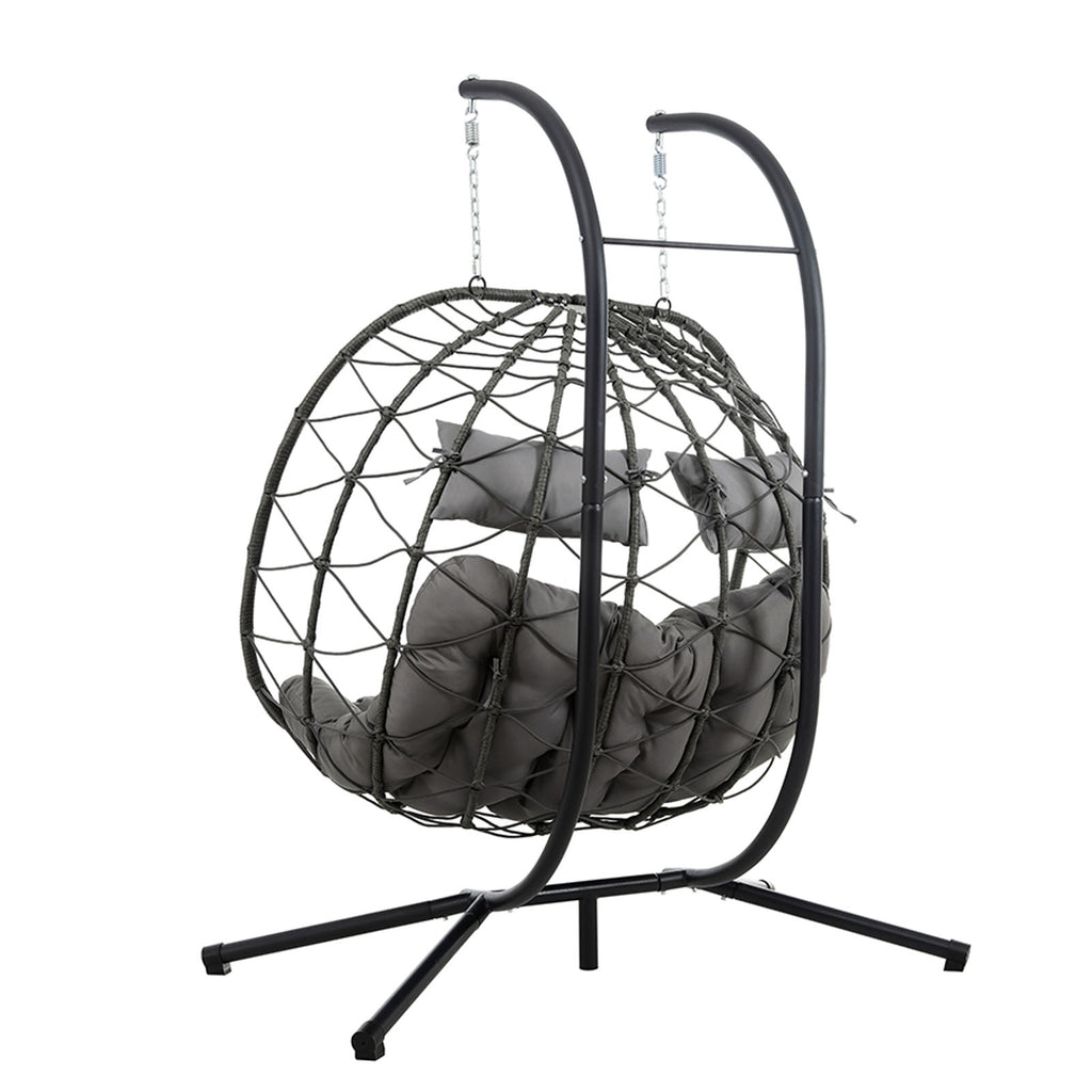 Egg Swing Chair with Stand Cushion Strong Load Bearing 2 Person Hanging Wicker Hammock Chair for Indoor Outdoor Garden Patio Light Gray