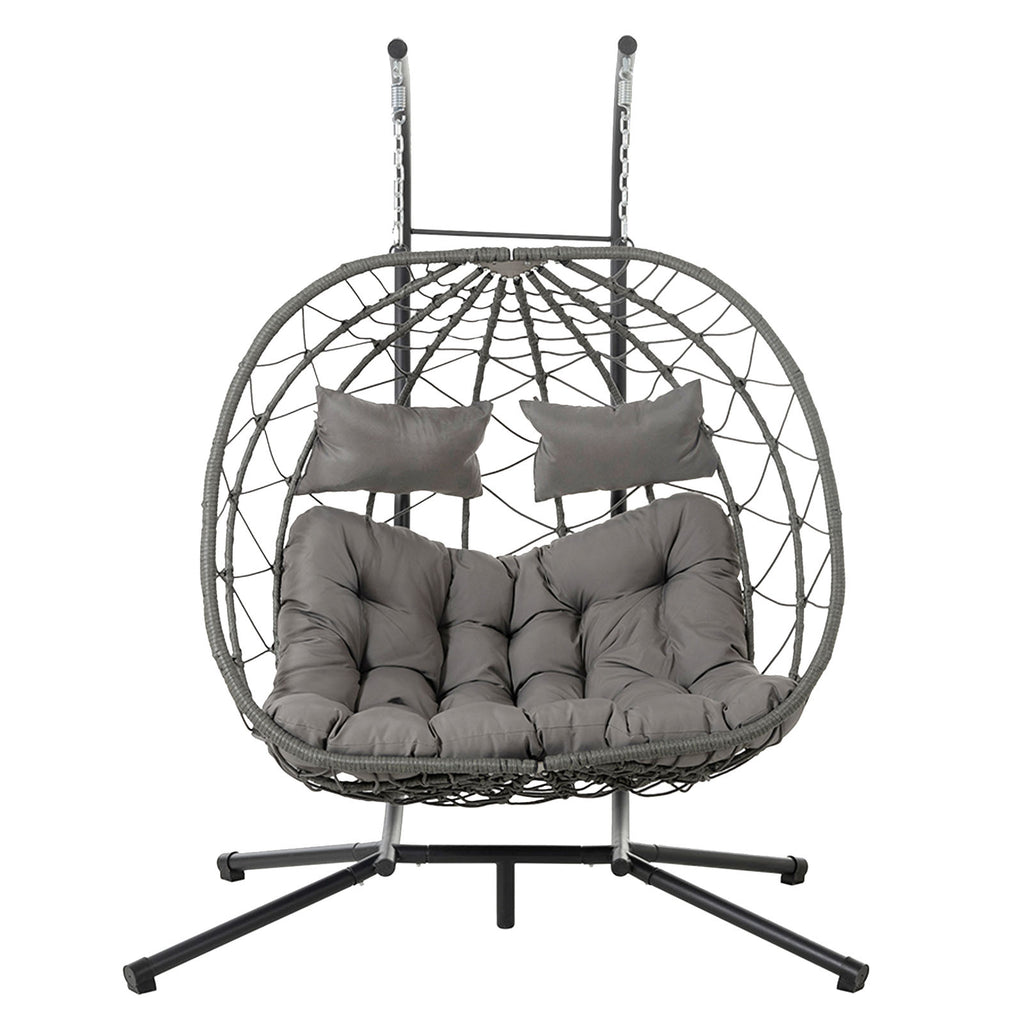 Egg Swing Chair with Stand Cushion Strong Load Bearing 2 Person Hanging Wicker Hammock Chair for Indoor Outdoor Garden Patio Light Gray