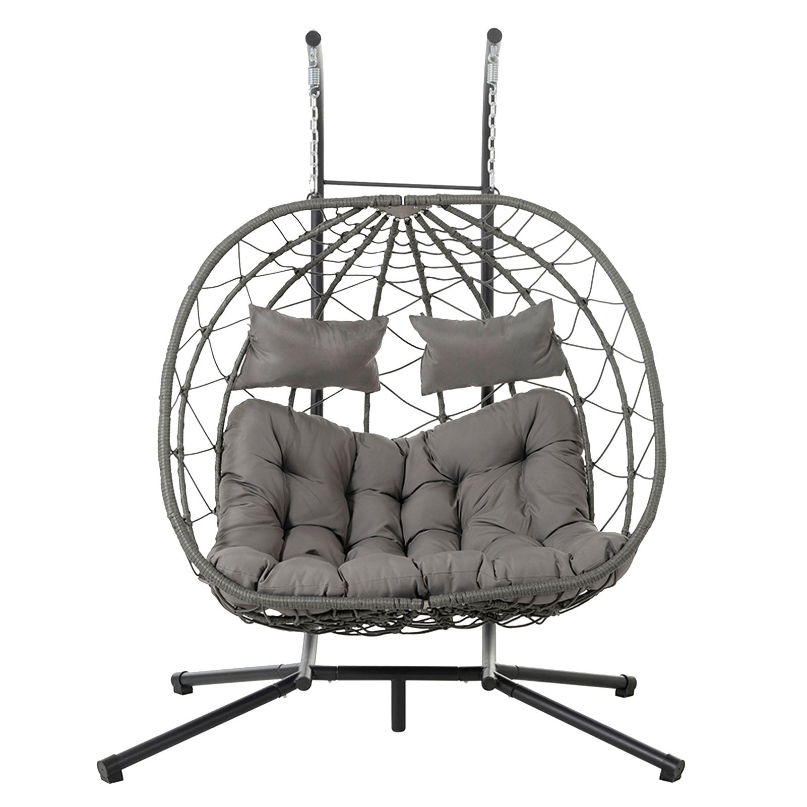 Egg Swing Chair with Stand Cushion Strong Load Bearing 2 Person Hanging Wicker Hammock Chair for Indoor Outdoor Garden Patio Light Gray