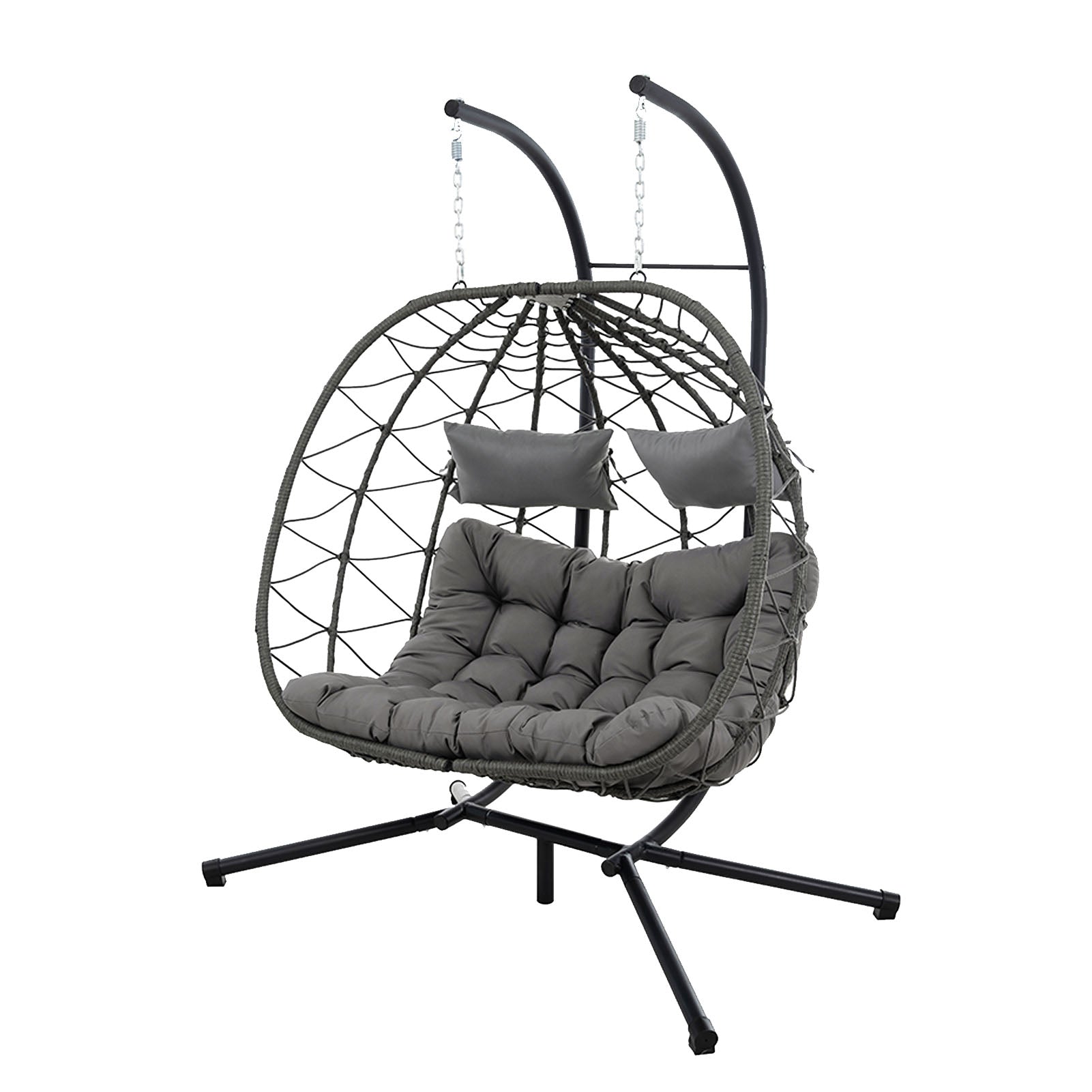 Egg Swing Chair with Stand Cushion Strong Load Bearing 2 Person Hanging Wicker Hammock Chair for Indoor Outdoor Garden Patio Light Gray