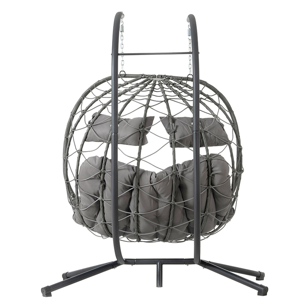 Egg Swing Chair with Stand Cushion Strong Load Bearing 2 Person Hanging Wicker Hammock Chair for Indoor Outdoor Garden Patio Light Gray