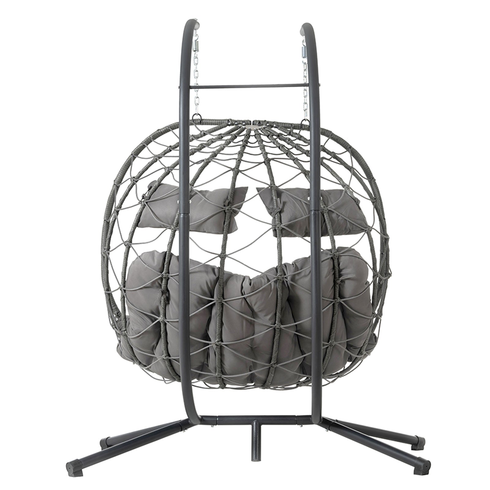 Egg Swing Chair with Stand Cushion Strong Load Bearing 2 Person Hanging Wicker Hammock Chair for Indoor Outdoor Garden Patio Light Gray