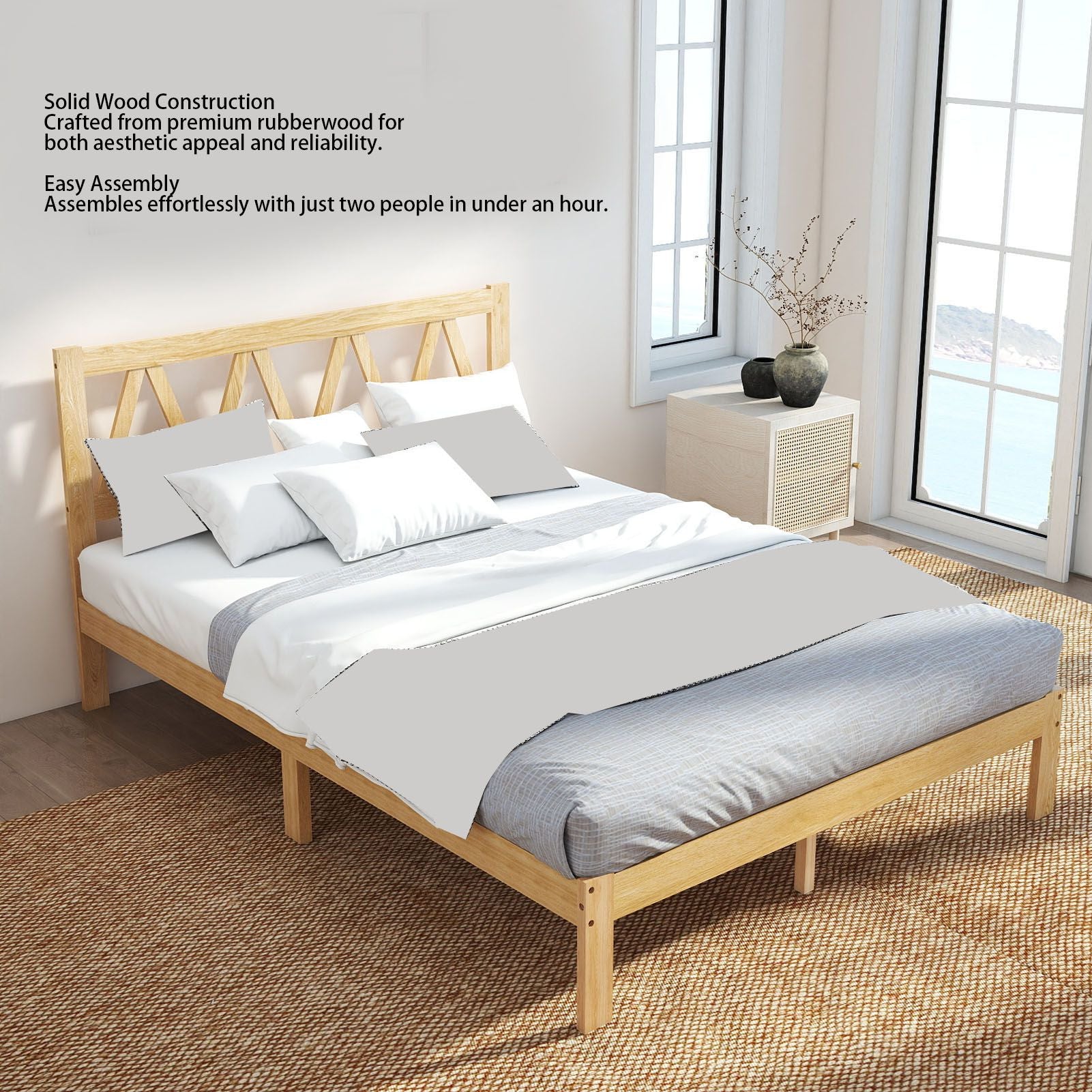 Full Size Bed Frame Strong Load Bearing Easy Assembly Minimalist Wood Platform Bed Frame for Home Bedroom