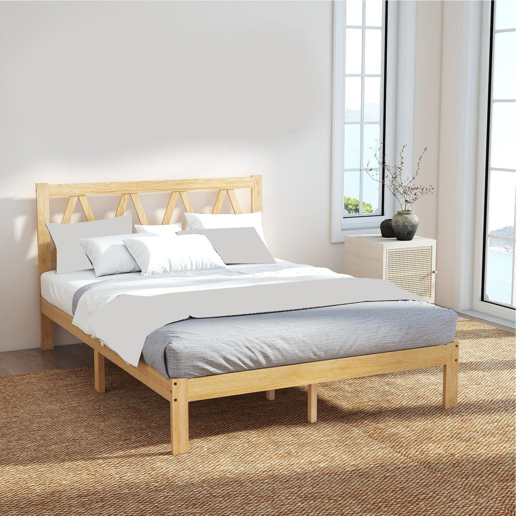 Full Size Bed Frame Strong Load Bearing Easy Assembly Minimalist Wood Platform Bed Frame for Home Bedroom