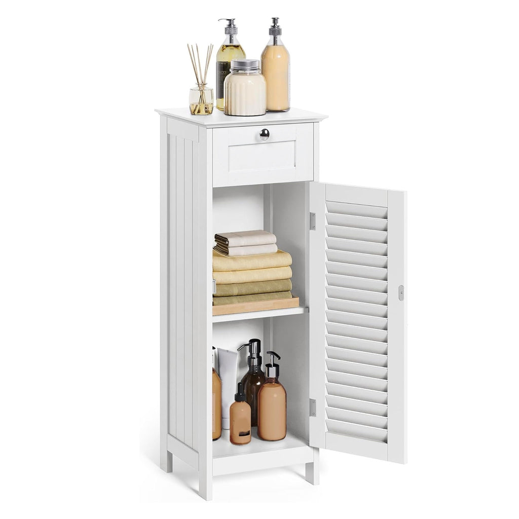 Bathroom Storage Cabinet Slim Freestanding Narrow Floor Cabinet with Drawer Shutter Door for Living Room Bedroom Entryway 12.6x11.8x34.3in White