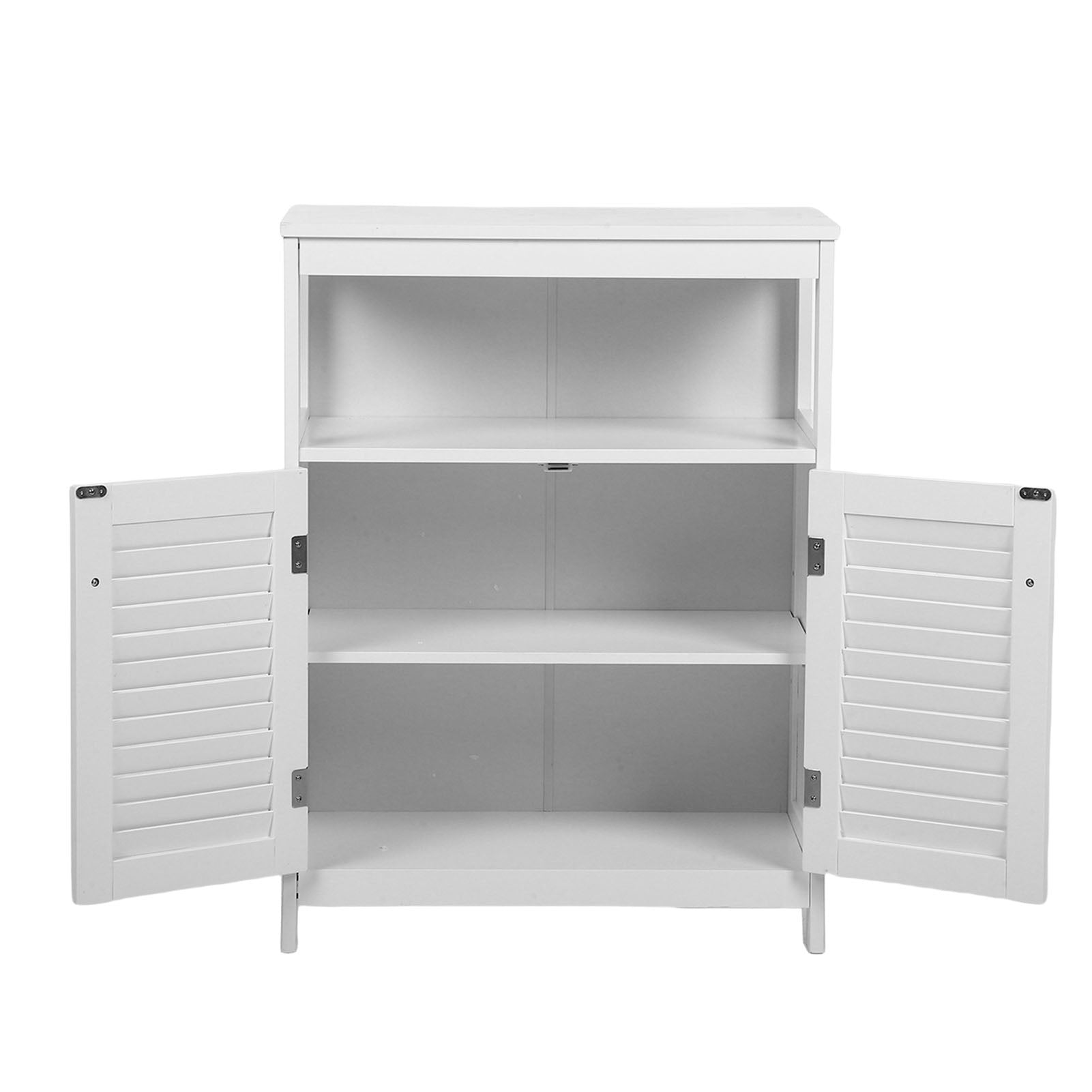 Bathroom Storage Cabinet White Water Proof Wooden Freestanding Cabinet with Removable Shelf Shutter Doors for Home Hotel White