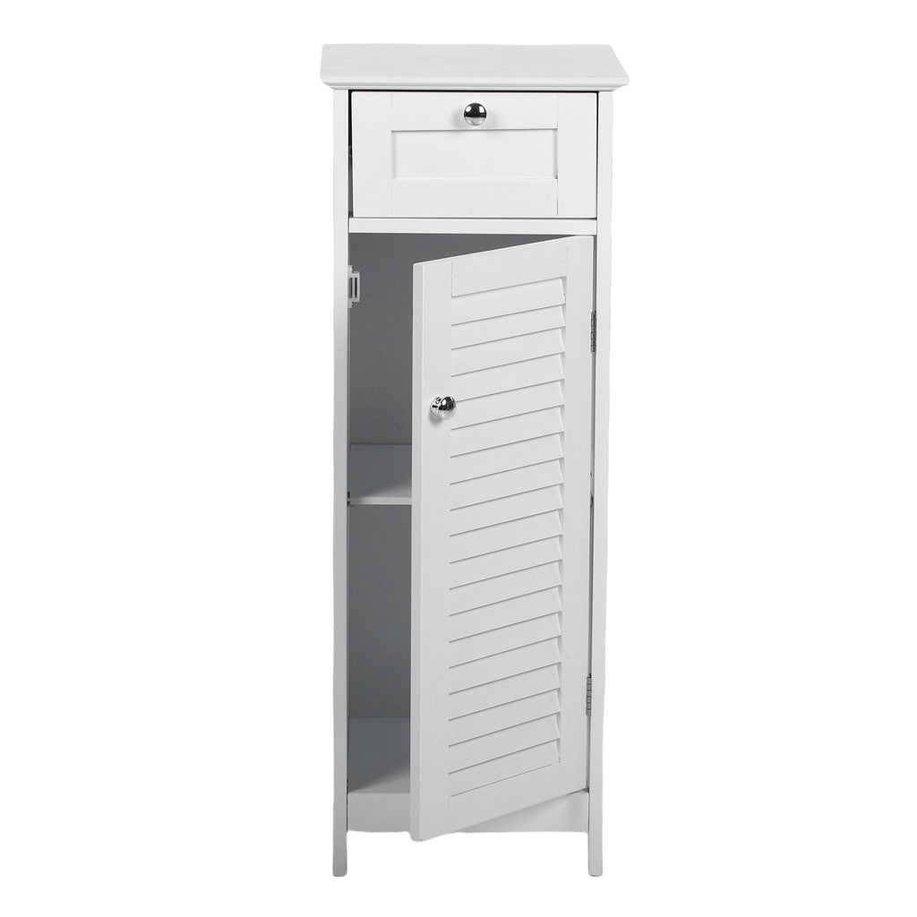 Bathroom Storage Cabinet Slim Freestanding Narrow Floor Cabinet with Drawer Shutter Door for Living Room Bedroom Entryway 12.6x11.8x34.3in White