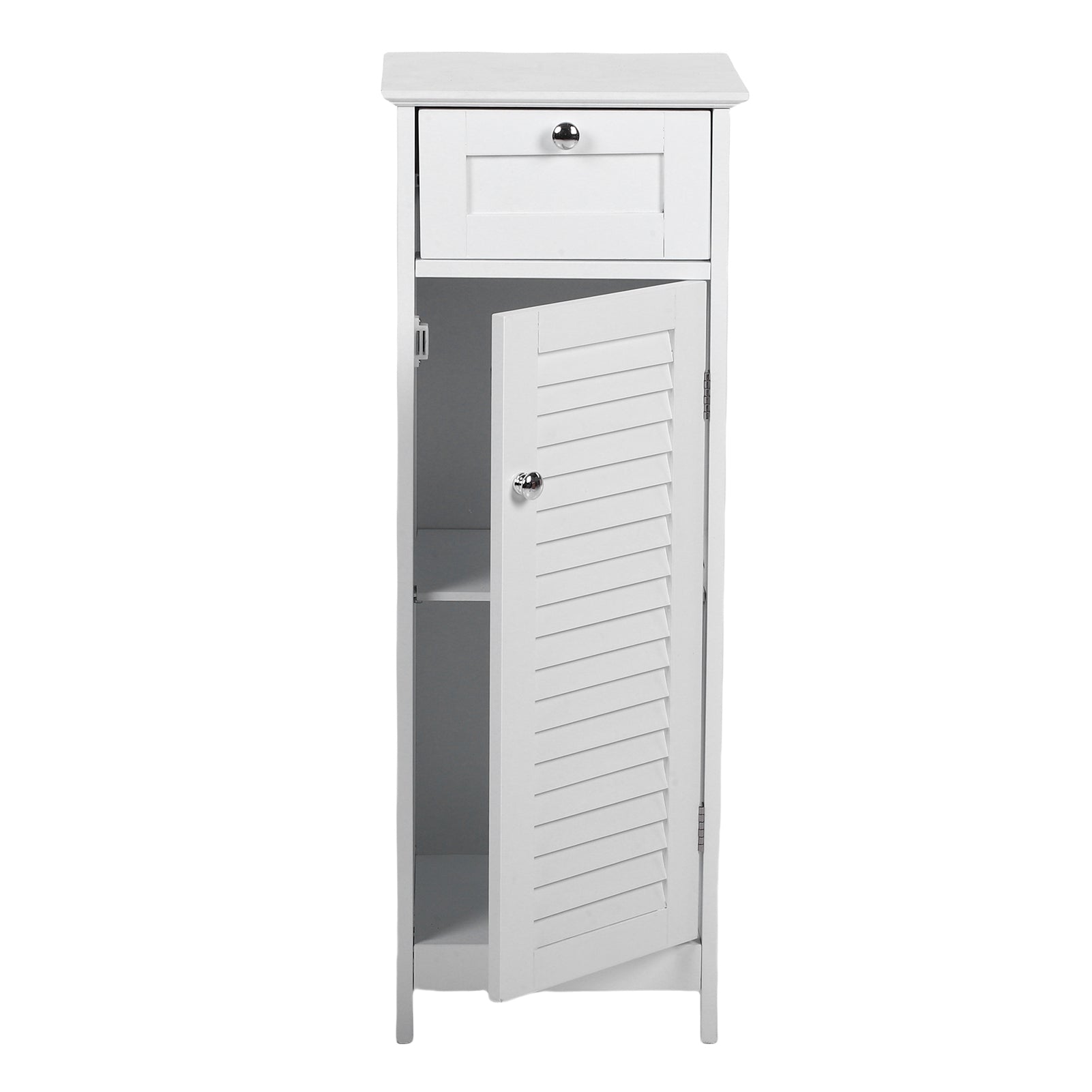 Bathroom Storage Cabinet Slim Freestanding Narrow Floor Cabinet with Drawer Shutter Door for Living Room Bedroom Entryway 12.6x11.8x34.3in White