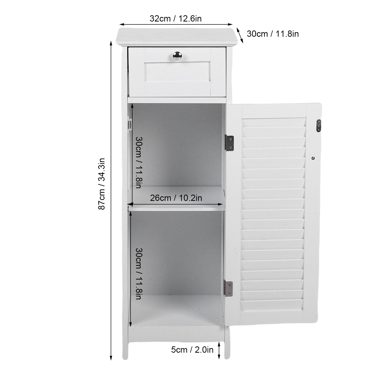 Bathroom Storage Cabinet Slim Freestanding Narrow Floor Cabinet with Drawer Shutter Door for Living Room Bedroom Entryway 12.6x11.8x34.3in White