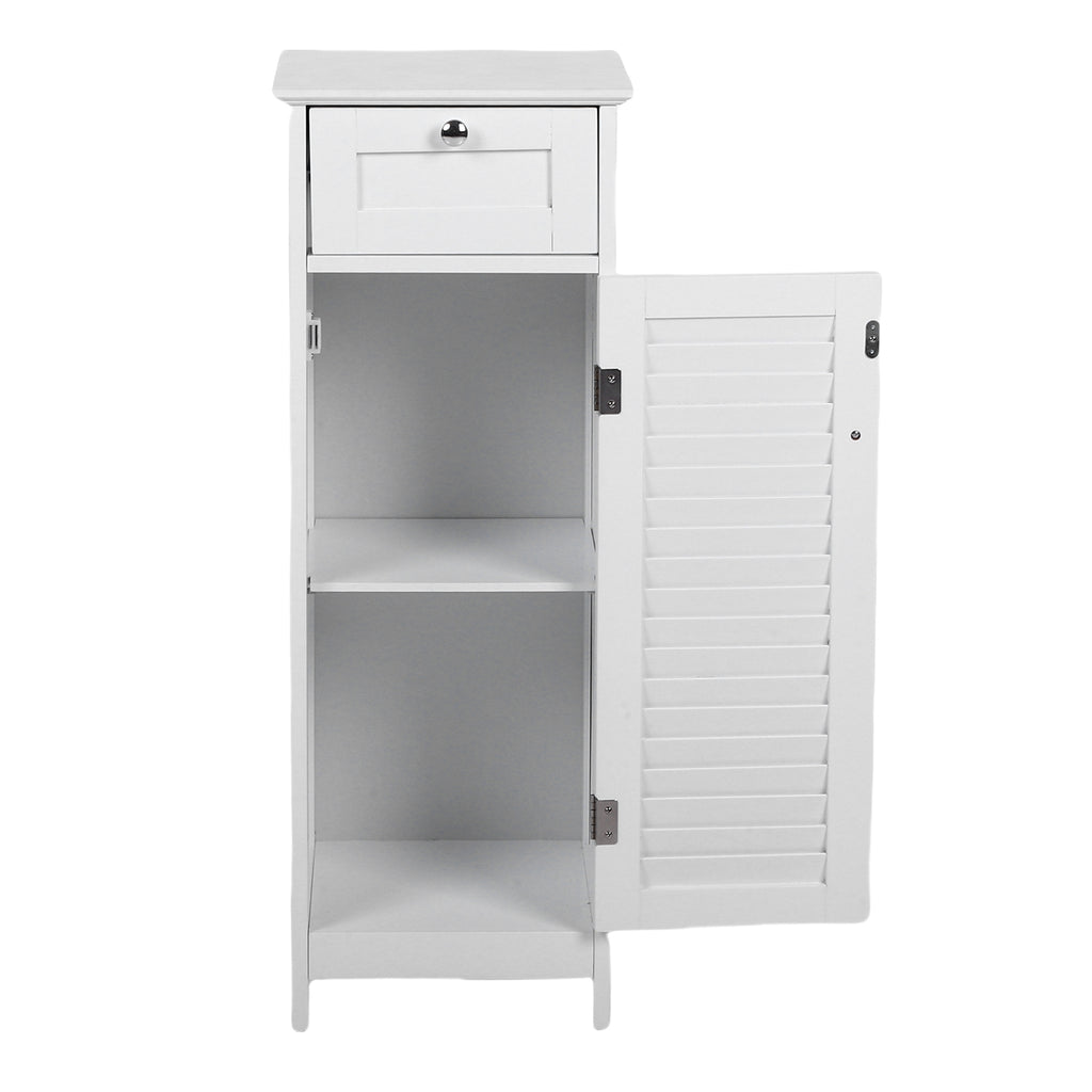 Bathroom Storage Cabinet Slim Freestanding Narrow Floor Cabinet with Drawer Shutter Door for Living Room Bedroom Entryway 12.6x11.8x34.3in White