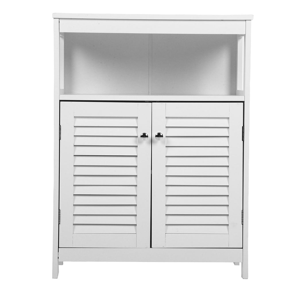 Bathroom Storage Cabinet White Water Proof Wooden Freestanding Cabinet with Removable Shelf Shutter Doors for Home Hotel White