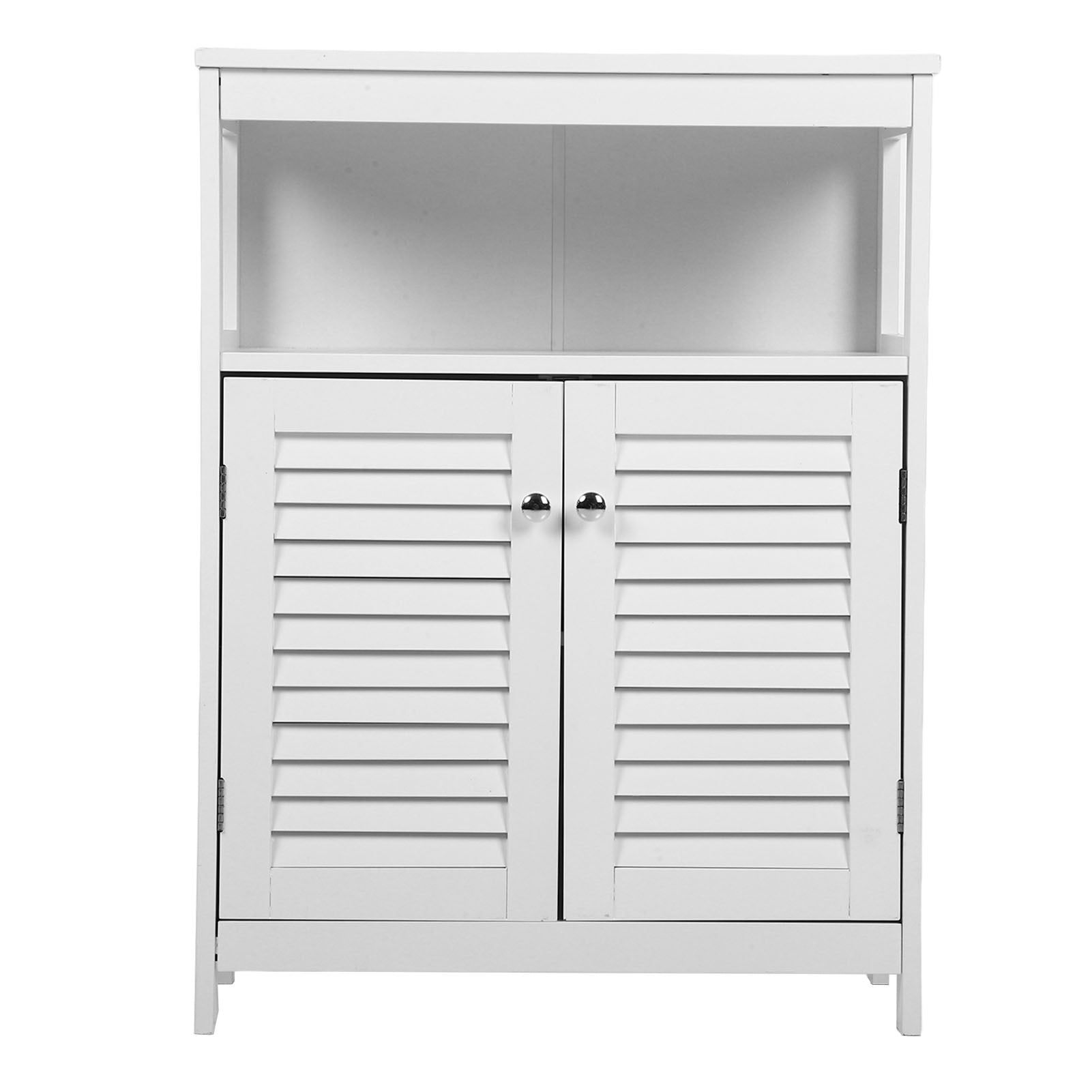 Bathroom Storage Cabinet White Water Proof Wooden Freestanding Cabinet with Removable Shelf Shutter Doors for Home Hotel White