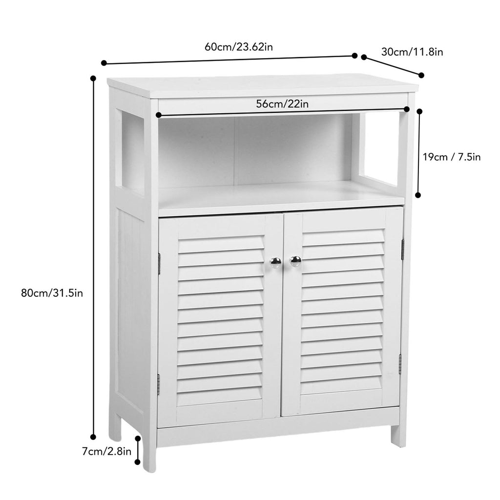 Bathroom Storage Cabinet White Water Proof Wooden Freestanding Cabinet with Removable Shelf Shutter Doors for Home Hotel White