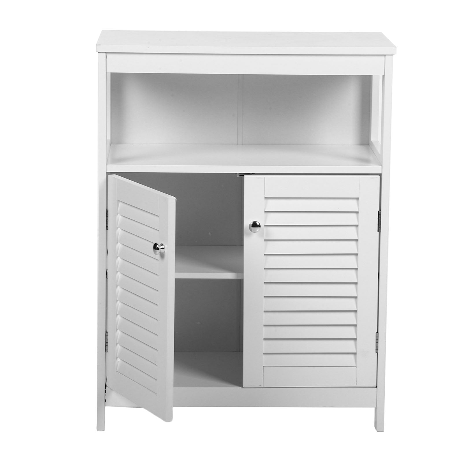 Bathroom Storage Cabinet White Water Proof Wooden Freestanding Cabinet with Removable Shelf Shutter Doors for Home Hotel White