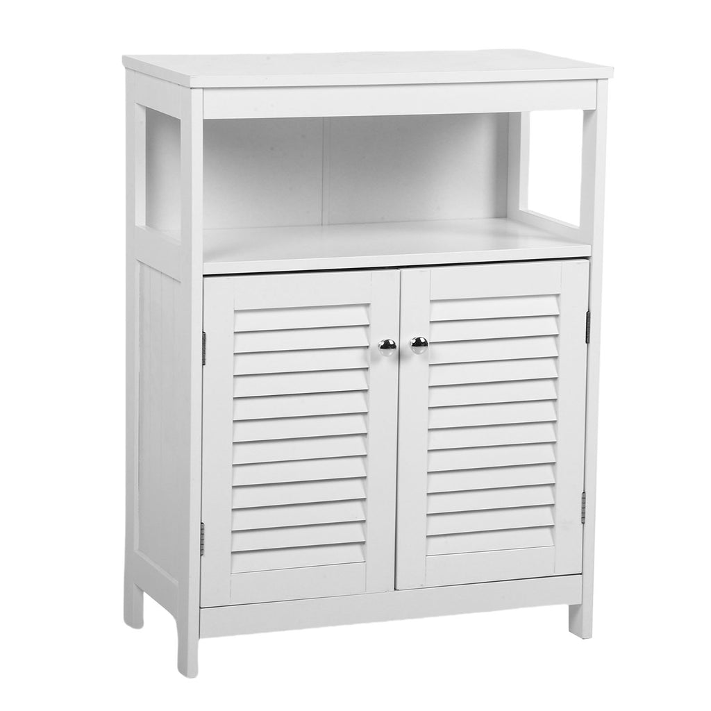 Bathroom Storage Cabinet White Water Proof Wooden Freestanding Cabinet with Removable Shelf Shutter Doors for Home Hotel White