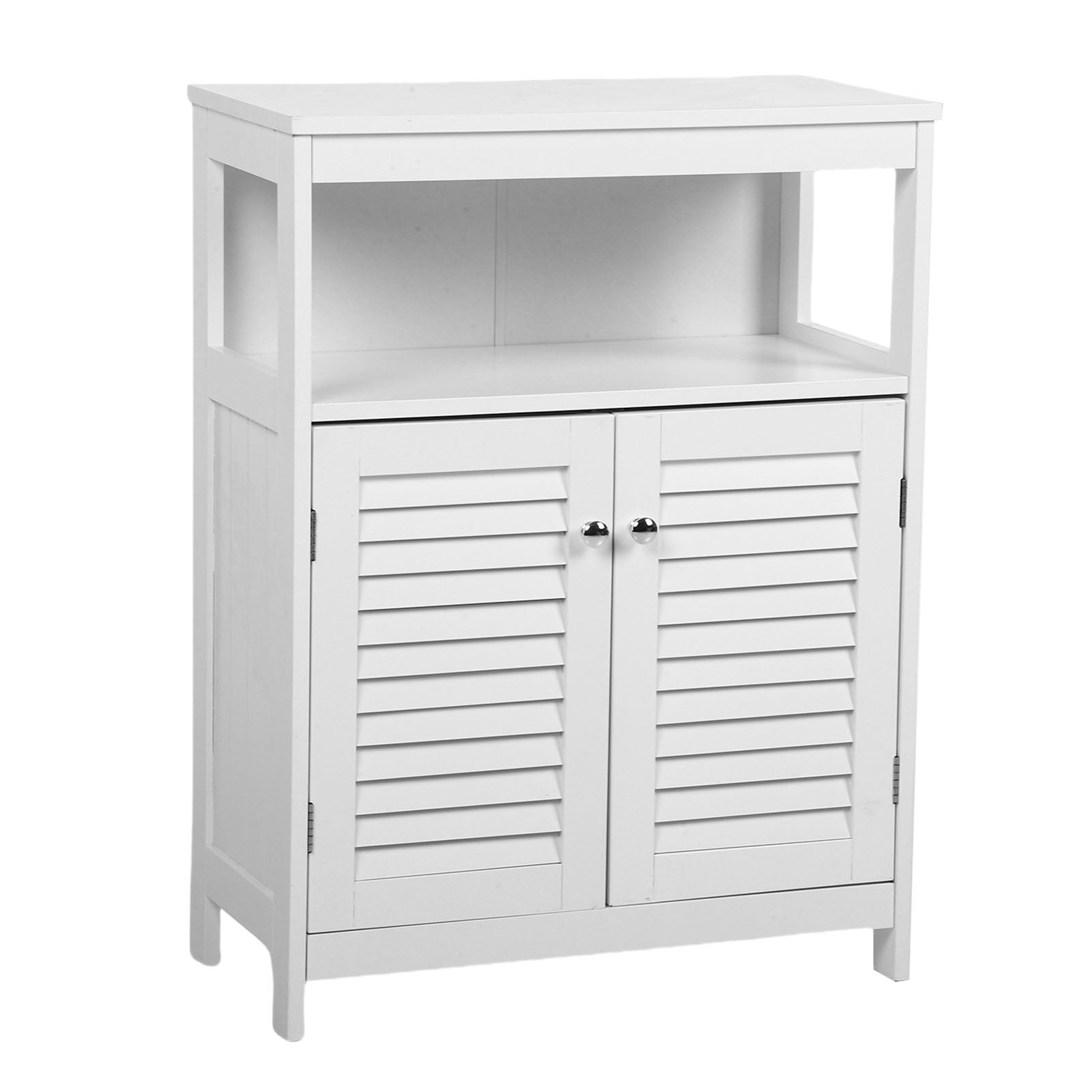 Bathroom Storage Cabinet White Water Proof Wooden Freestanding Cabinet with Removable Shelf Shutter Doors for Home Hotel White