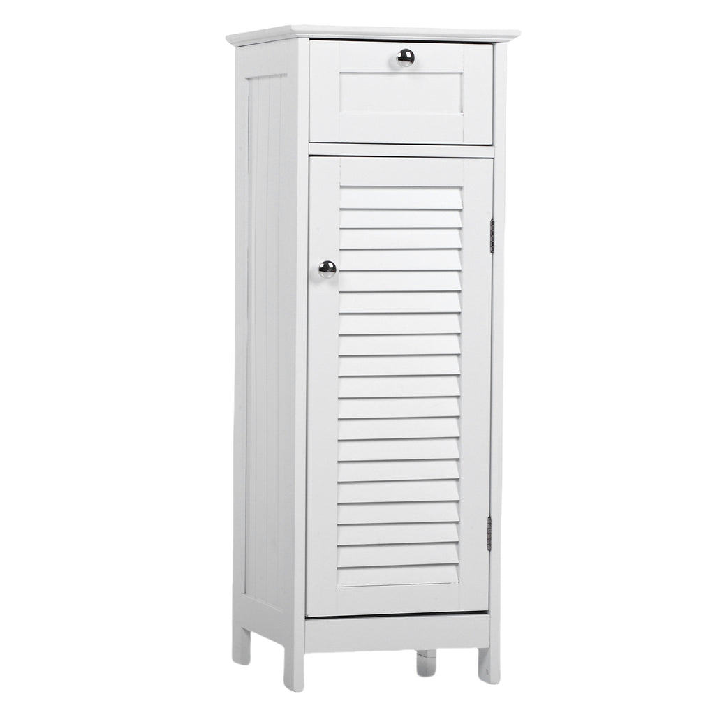 Bathroom Storage Cabinet Slim Freestanding Narrow Floor Cabinet with Drawer Shutter Door for Living Room Bedroom Entryway 12.6x11.8x34.3in White