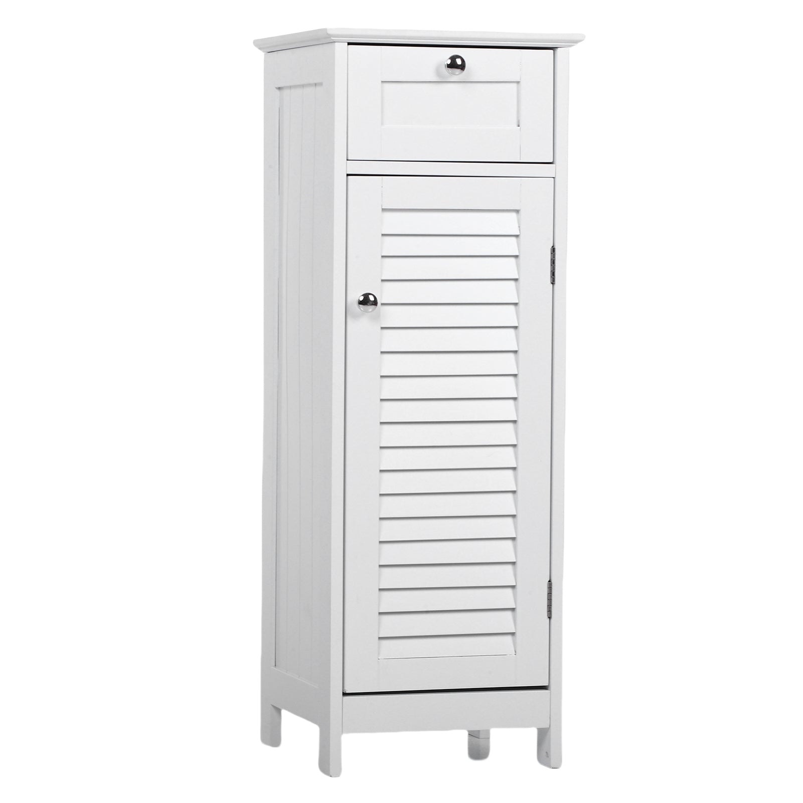 Bathroom Storage Cabinet Slim Freestanding Narrow Floor Cabinet with Drawer Shutter Door for Living Room Bedroom Entryway 12.6x11.8x34.3in White
