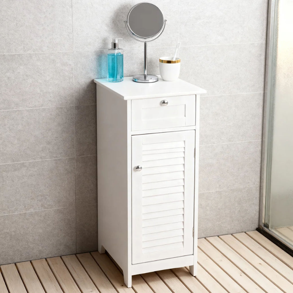 Bathroom Storage Cabinet Slim Freestanding Narrow Floor Cabinet with Drawer Shutter Door for Living Room Bedroom Entryway 12.6x11.8x34.3in White