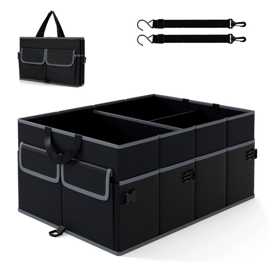 13 Gallon Car Trunk Organizer, Collapsible 3 Compartments Storage Box with Multi Pockets, 600D Oxford Fabric, Non-Slip Base & Fixed Straps for SUV Truck