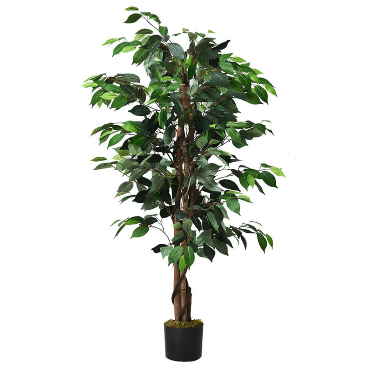 AEELLEEA 4FT Artificial Ficus Tree, Fake Green Plant with Twisted Trunk & Black Pot for Indoor Home Decor