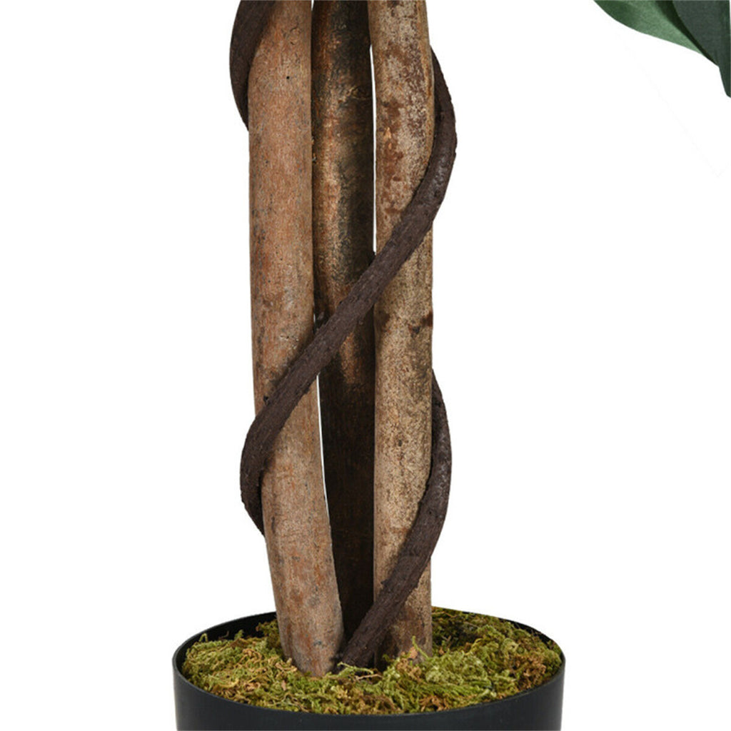 AEELLEEA 4FT Artificial Ficus Tree, Fake Green Plant with Twisted Trunk & Black Pot for Indoor Home Decor
