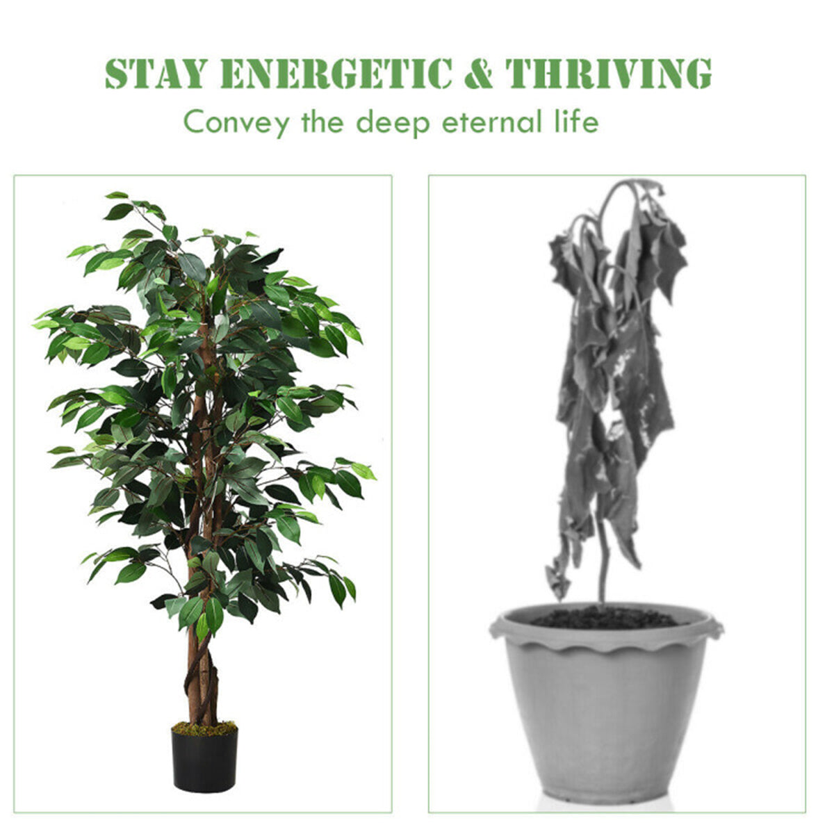 AEELLEEA 4FT Artificial Ficus Tree, Fake Green Plant with Twisted Trunk & Black Pot for Indoor Home Decor