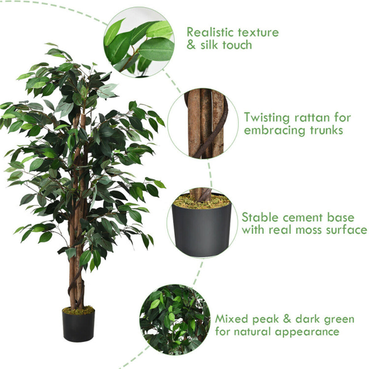 AEELLEEA 4FT Artificial Ficus Tree, Fake Green Plant with Twisted Trunk & Black Pot for Indoor Home Decor