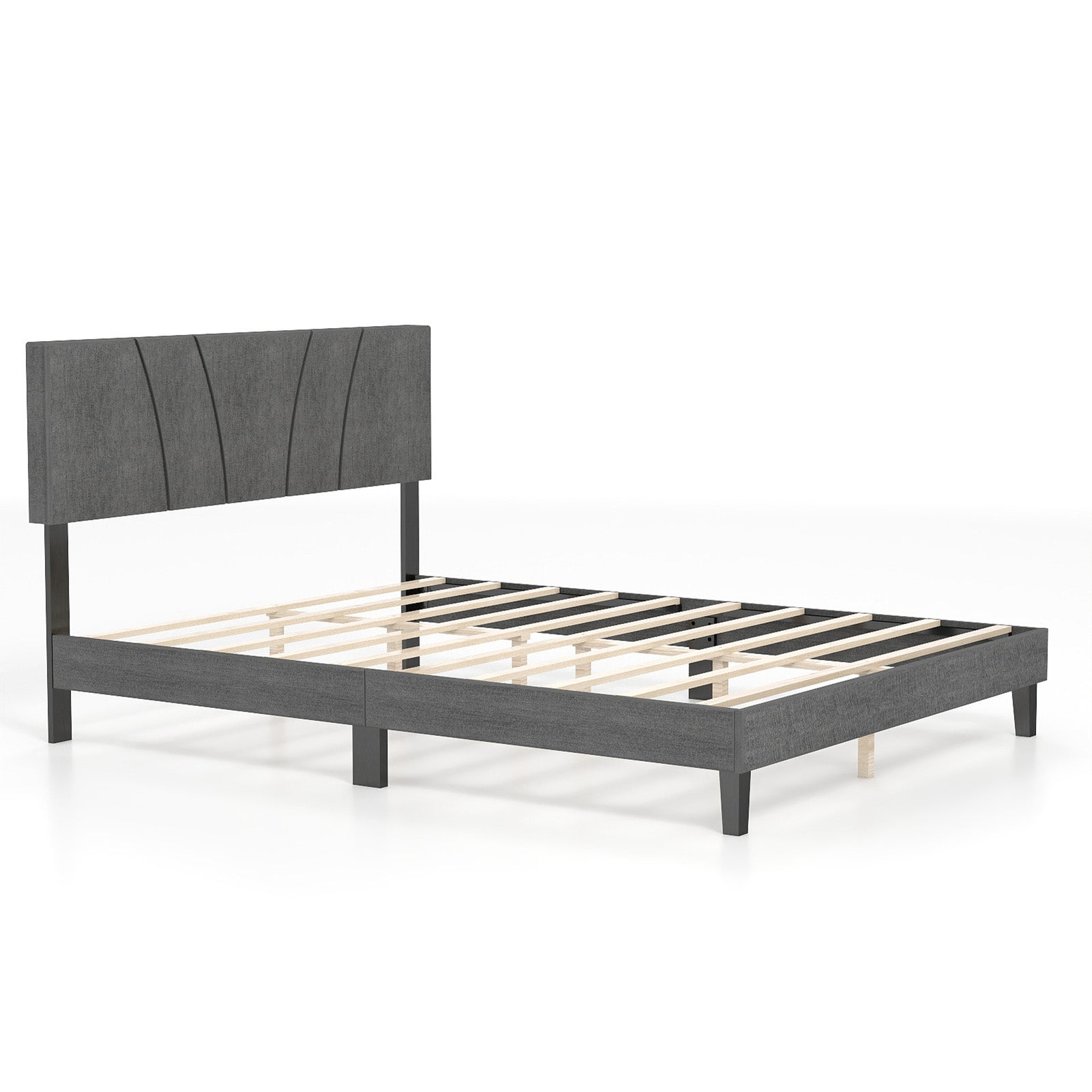 Full Size Platform Bed Frame 1200lbs Weight Capacity Quiet Bed Frame with Upholstered Headboard Strong Wooden Slats